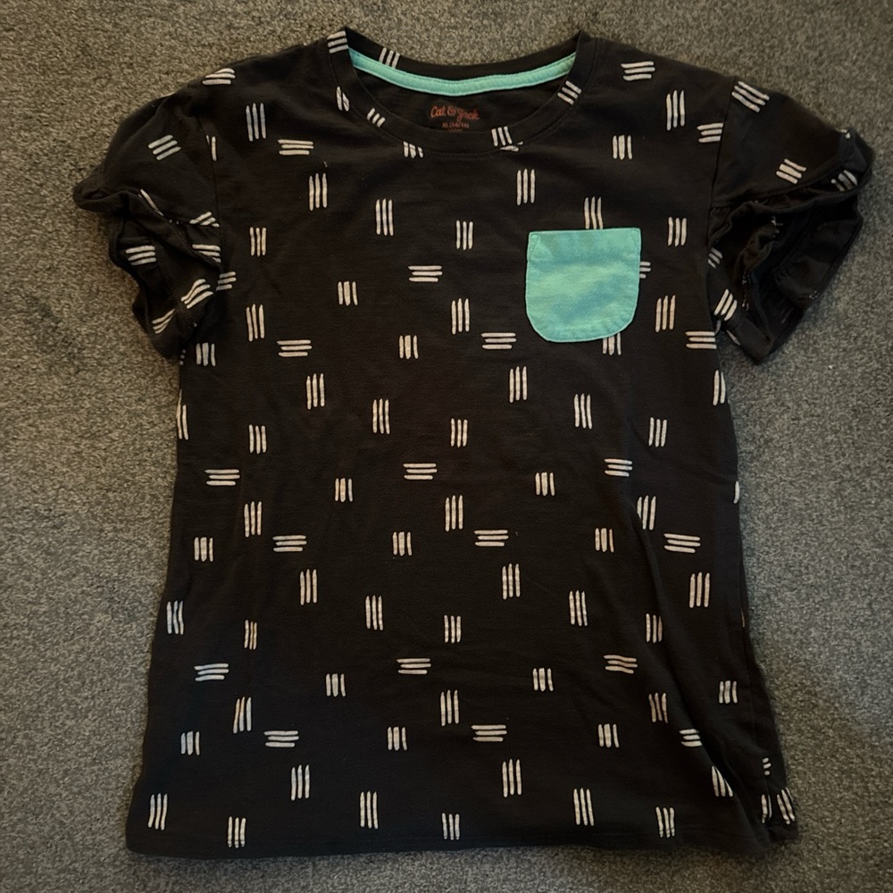Cat & Jack Black Tee with Turquoise Pocket